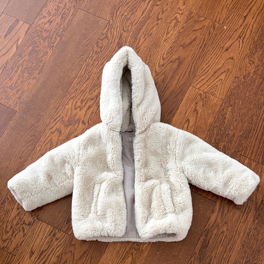 Zara Cozy Cream Hooded Jacket - Picture 2 of 5